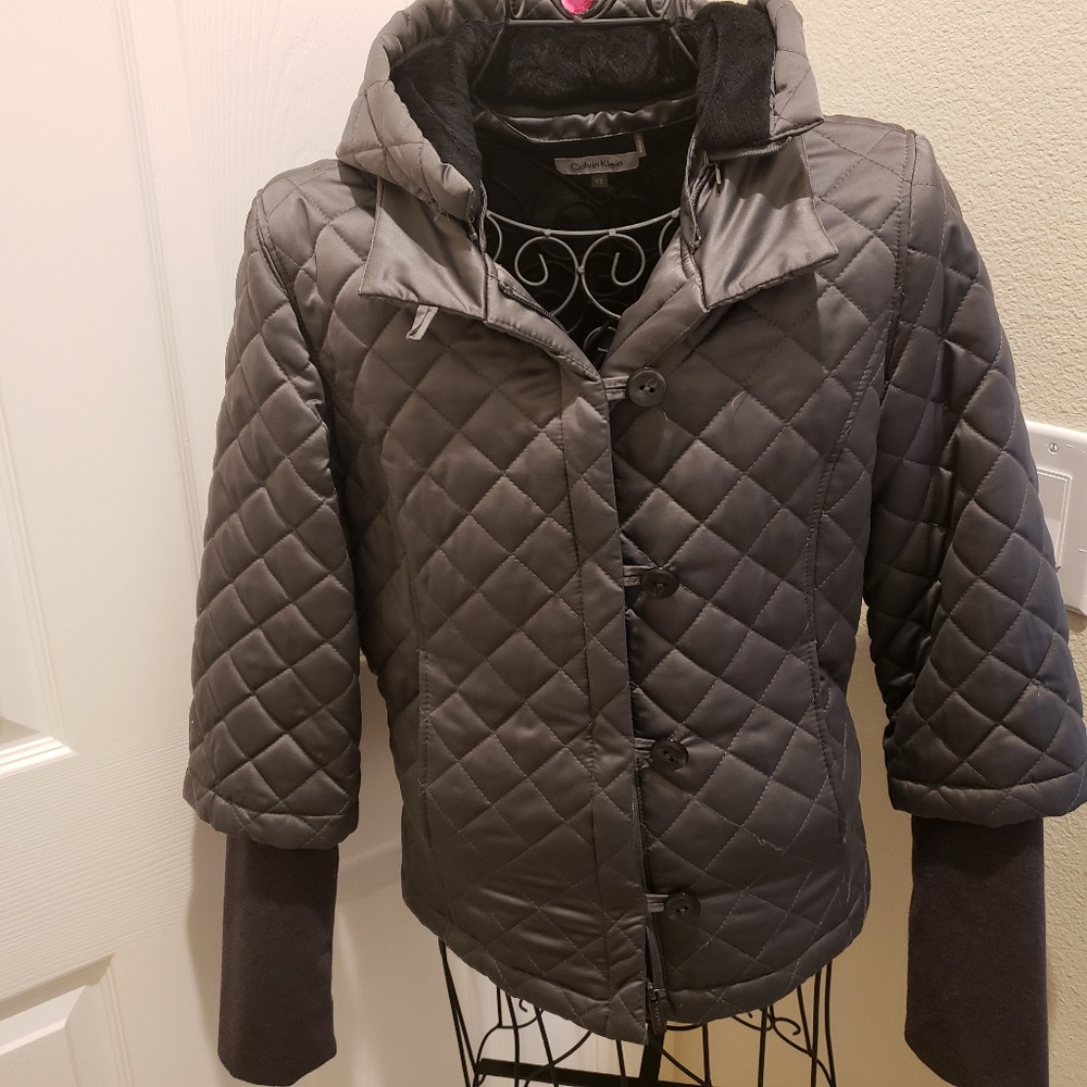 Calvin Klein Gray Puffer Jacket w/hood Sz XS